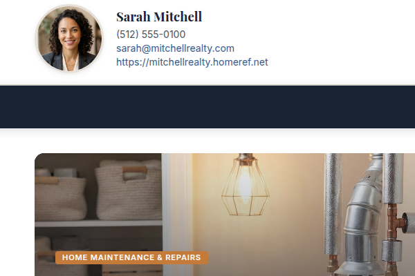 Agent-branded HomeRef website with articles